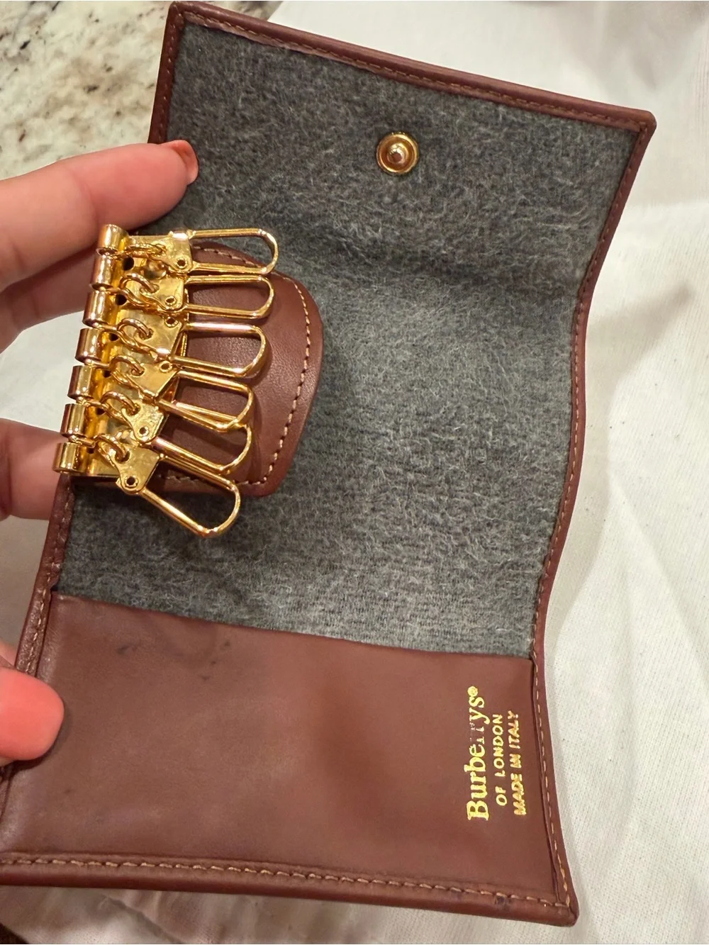 Burberry Beige Check and Brown Leather Key & Card Holder